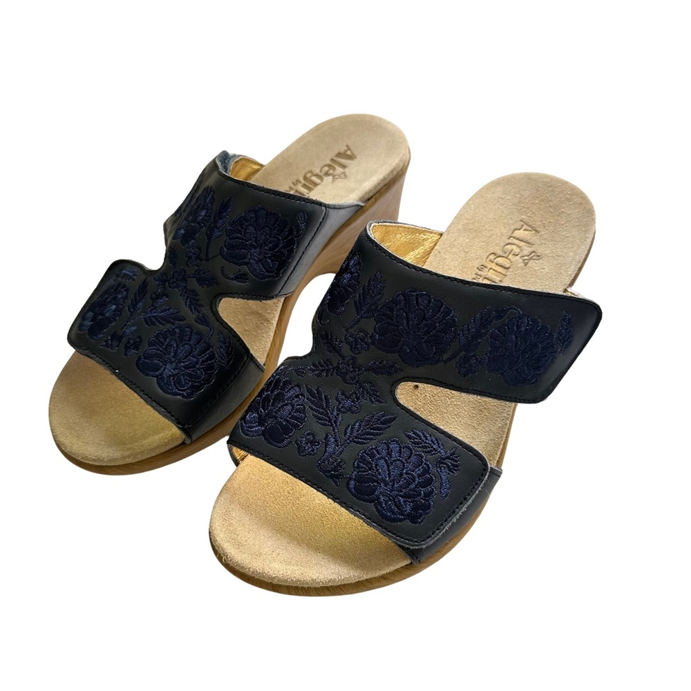 ALEGRIA By PG Lite LINN Navy Floral Embroidered Clog Sandals
